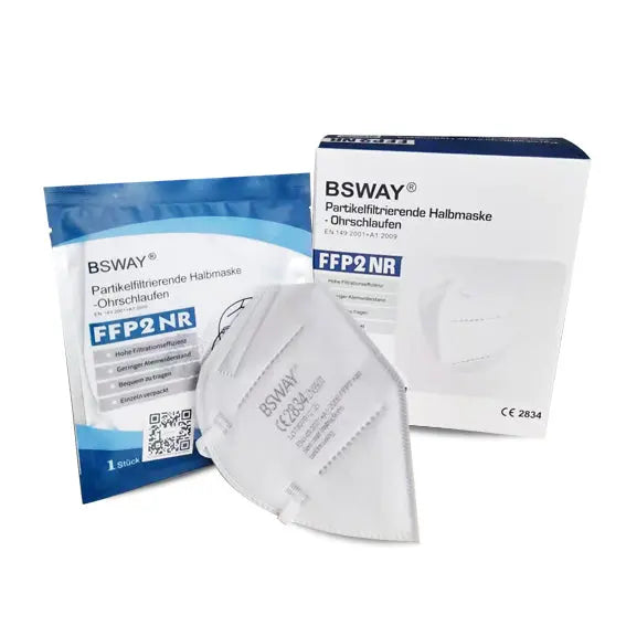 BSWAY FFP2 Maske mit CE2834 Voll-Zertifizierung 10 Stück/VE Einzeln verpackt PROTECDEPOT.
